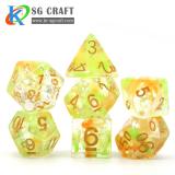 Green and Orange Swirl Nebula Resin DIce With Laser Reflect Pieces