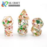 Christmas Resin Dice Set :Green Tree+Red Pieces+White Snow