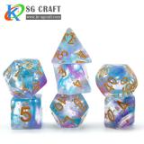 Yellow and Green Swirl Nebula Resin Dice With Laser Reflect Pieces