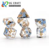 Blue and Black Swirl Nebula Resin Dice With Gold Number