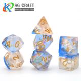 Colorful Pearl  Resin Dice With Blue Floor With Chameleon Glitter